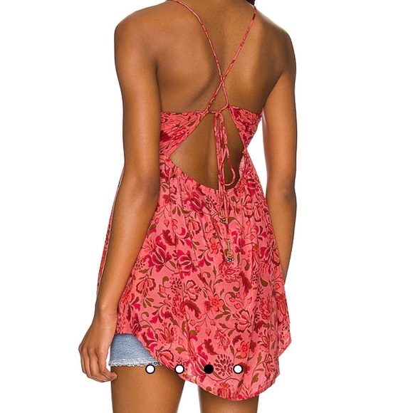 Free People pixie printed tunic pink floral combo with crisscross back - Picture 2 of 4